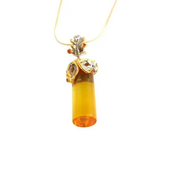 Baltic Lithuanian Amber and Garnet Necklace in 14k Gold Plated s925 - Picture 3 of 6